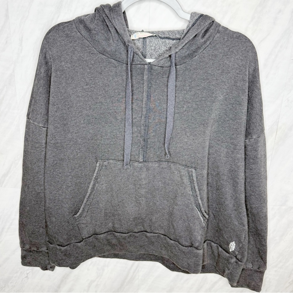FP Movement Heather Gray Sweater with Hood and Oversized Cropped Fit Medium